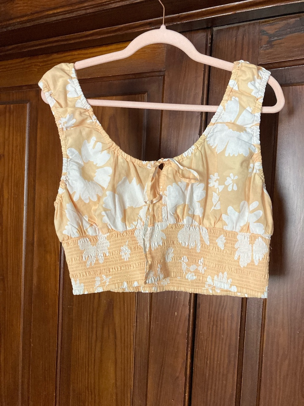 American Eagle Outfitters Orange Floral Smocked Crop Tank